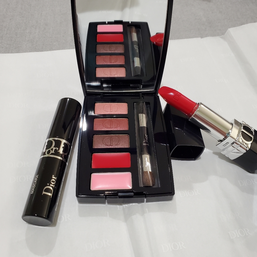 Dior Mini Palette (Eyeshadow & Lip Colors), Diorshow Mascara, & Lipstick in Red